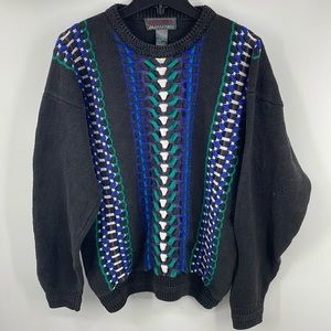 Vintage 90’s Mache Black Textured Geometric Grandpa Sweater Size Medium